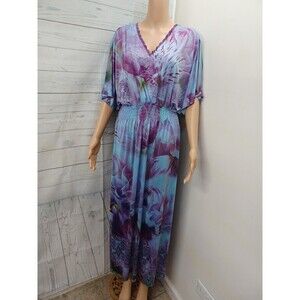 One World Maxi Dress 1XWP Petite Purple Beaded V Neck 1X Petite